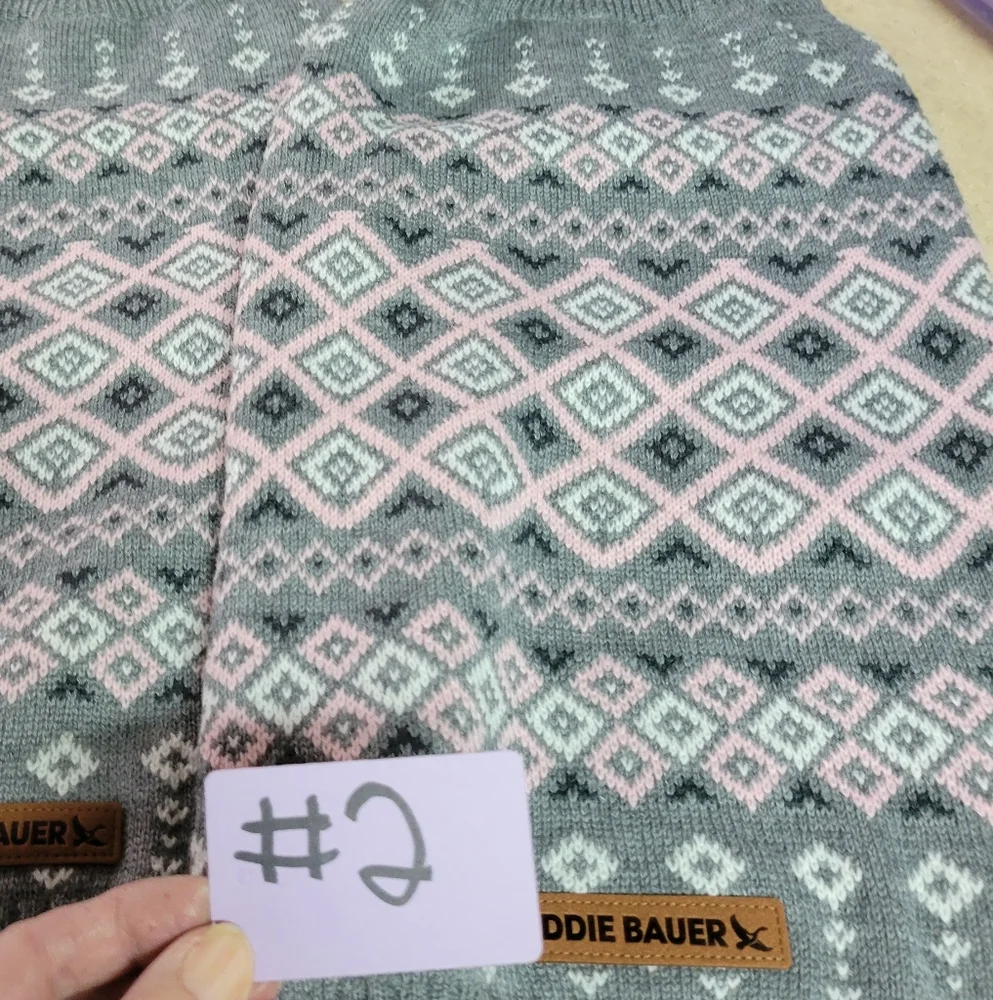 Eddie Bauer pet apparel size large dog sweater grey, white pink